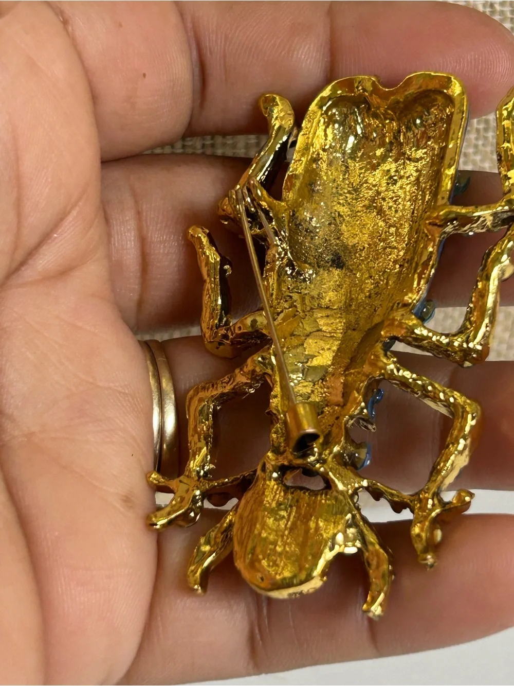 Blue Jeweled Beetle Statement Brooch